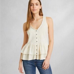 Anthropologie Pilcro Chrissy Ruffle Tank Top Medium Cream Babydoll Boho